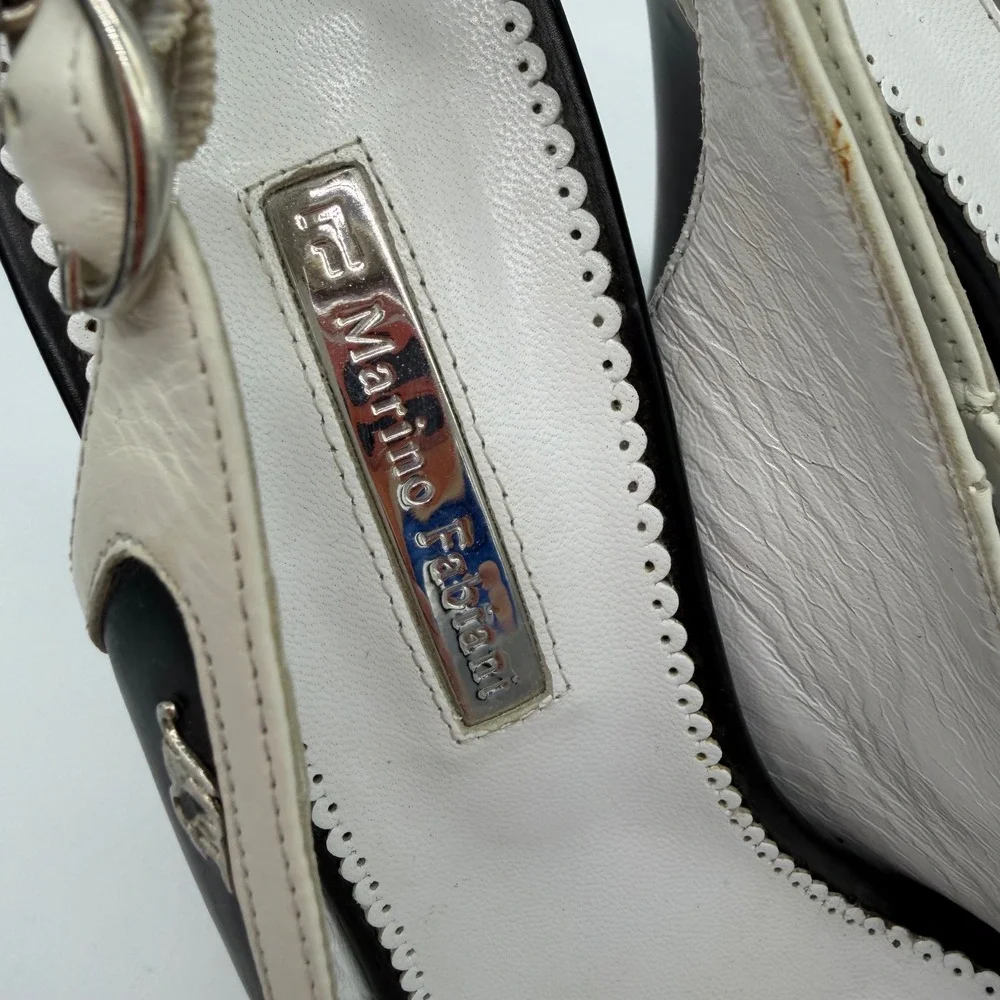 Authentic Marino Fabiani Slingback Heels Size 38 Black White Platform Italy